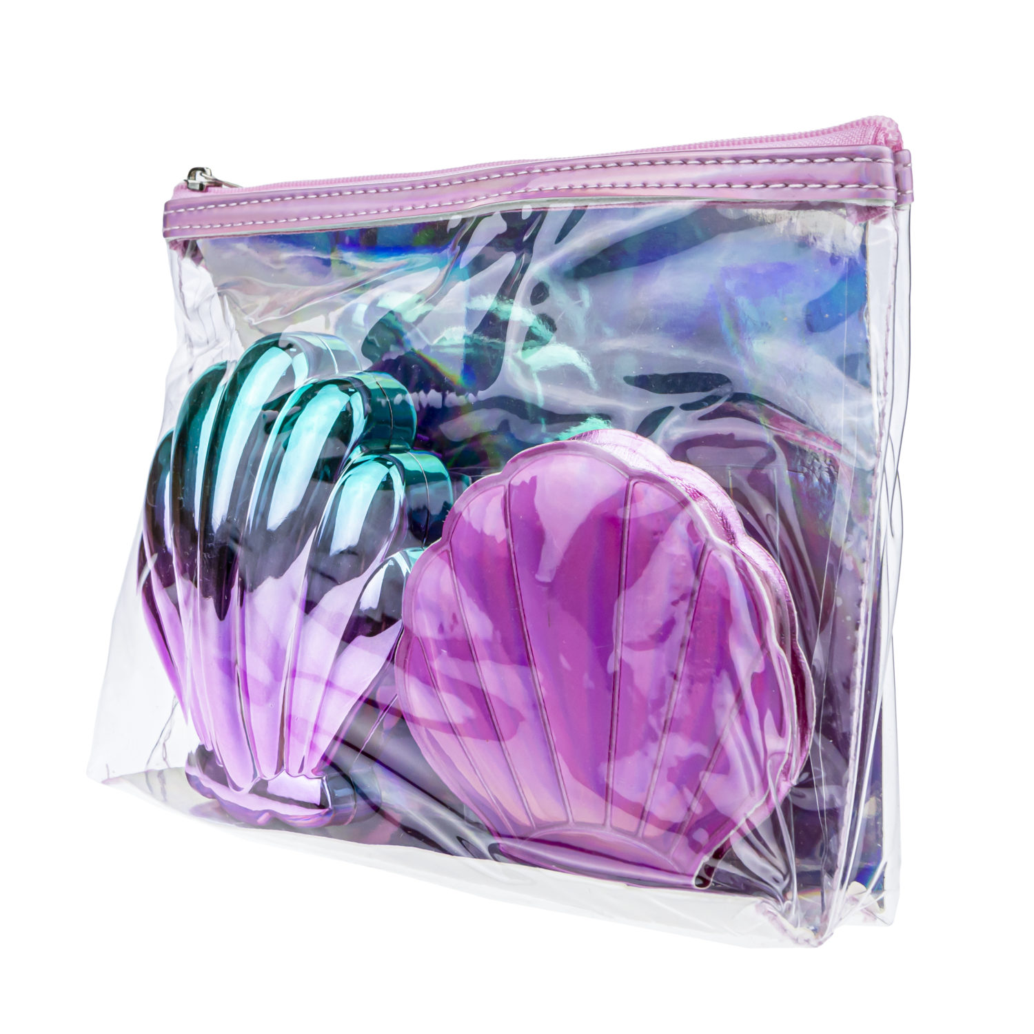 Lukky Набор 3 в 1: расческа+зеркальце "Ракушки" в косметичке, розовый