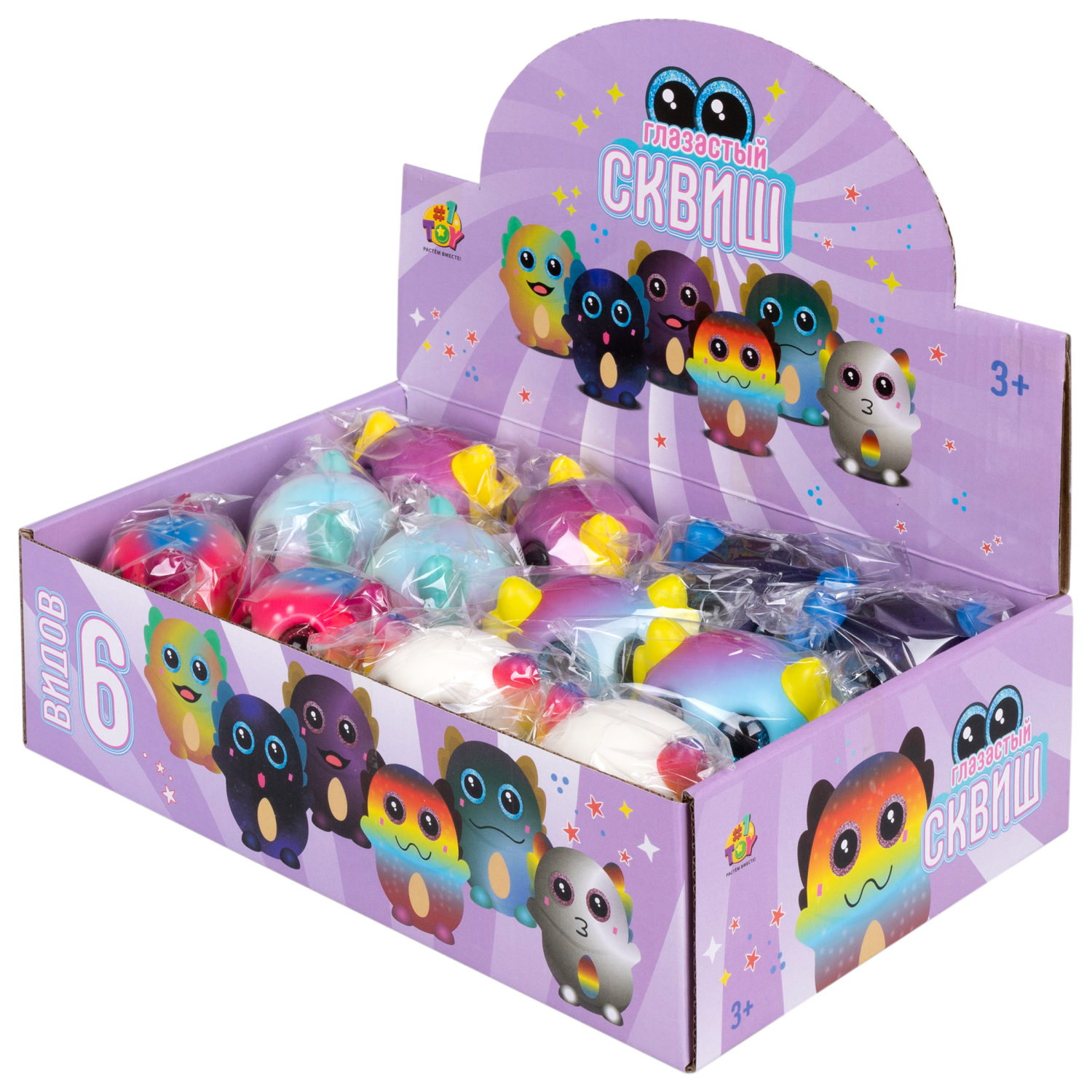 Глазастый сквиш 1TOY Аксолотль, игрушка-антистресс для рук, жмякалка, 9х7,8 см, 6 видов в ассортименте