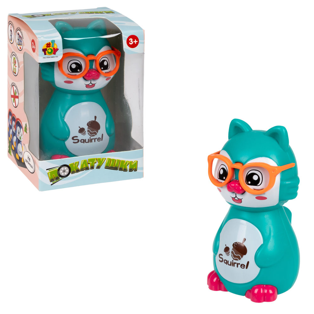 Игрушка детская 1TOY Покатушки Весёлая Белка, инерционная, работает без батареек, бирюзовая
