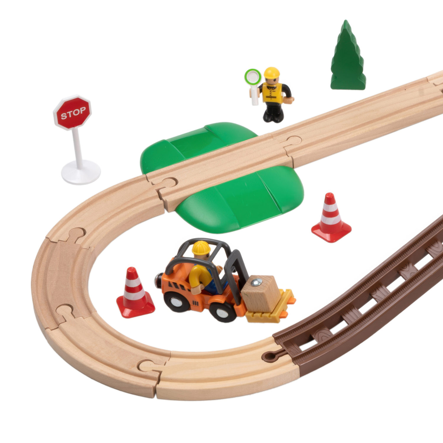 Деревянная железная дорога 1TOY GOODOK в коробке-трансформере, 56 элементов