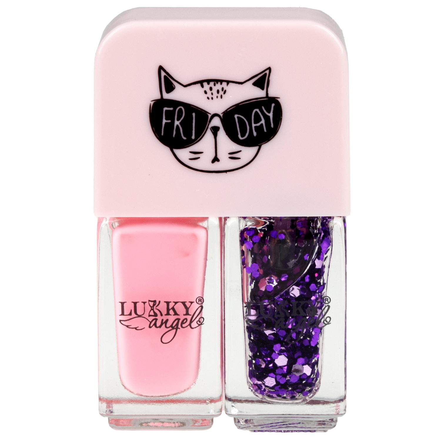 Двойной лак для детских ногтей Lukky Angel Just Duet светло розово-сиреневый и фиалковый перламутр с блестками, 2 по 4 мл