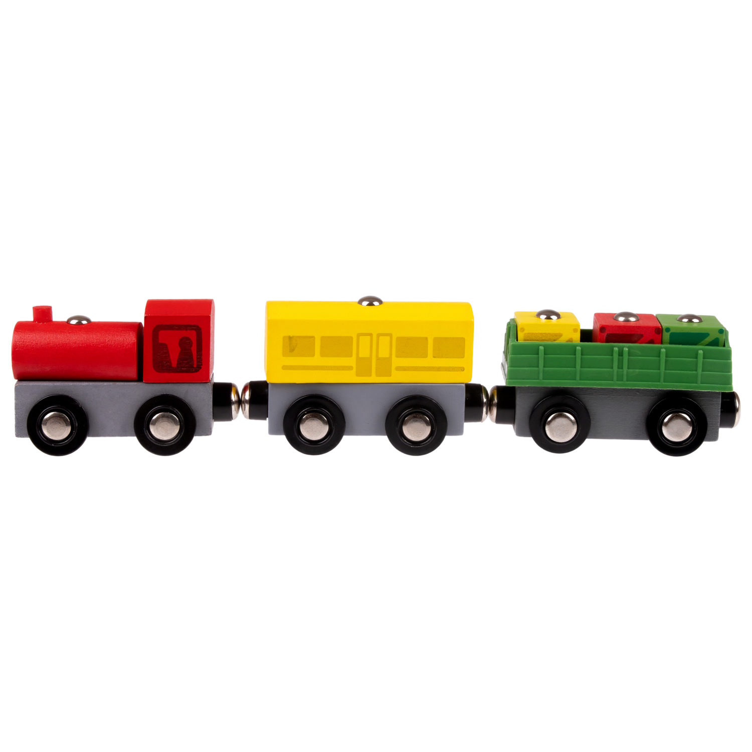 1TOY Goodok наб. аксессуаров для ж/д «Грузовой пункт»:дерев.вращ.подъемный кран с магнитом,дерев.поездом с 3вагонами и 5 грузами на магнитах,кор.