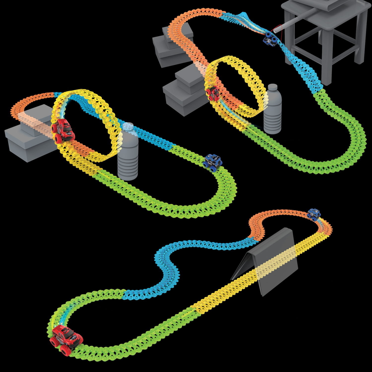 1TOY NEXTREME Гибкий трек 148 деталей, пикап красный с аккумуляторной батареей