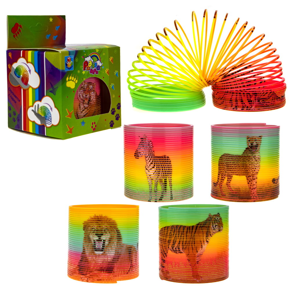 Пружинка радуга 1TOY «Радуга-дуга» Сафари, 6,5*6,5 см, 4 вида в ассортименте