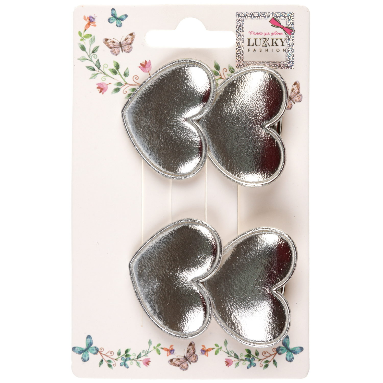 Заколки для волос Lukky Fashion Сердечки, детские, для девочки, зажимы, 4 цвета в ассортименте, набор 2 шт.