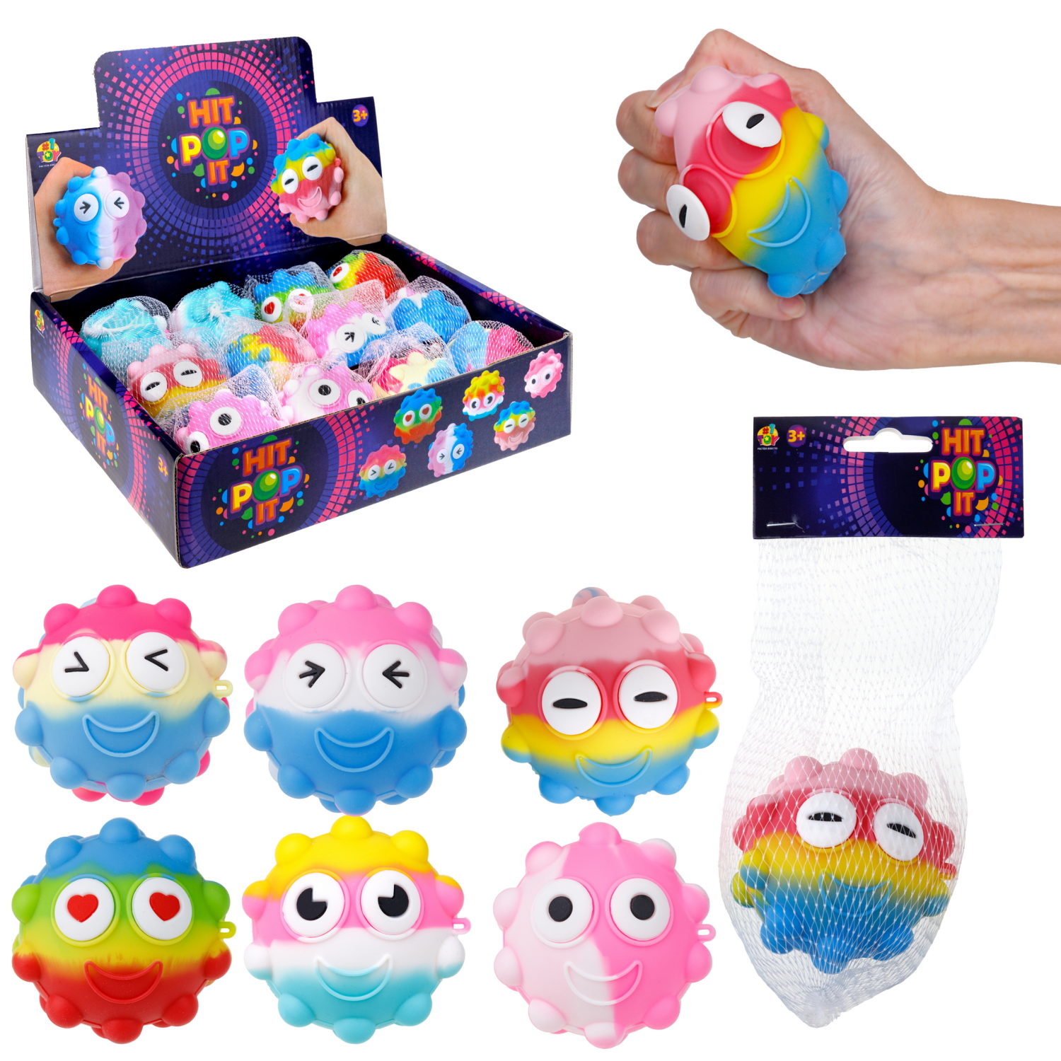 1toy Жмяка Hit Pop It "Смайлик" 7 см, 6 видов, 12 шт. в д/б