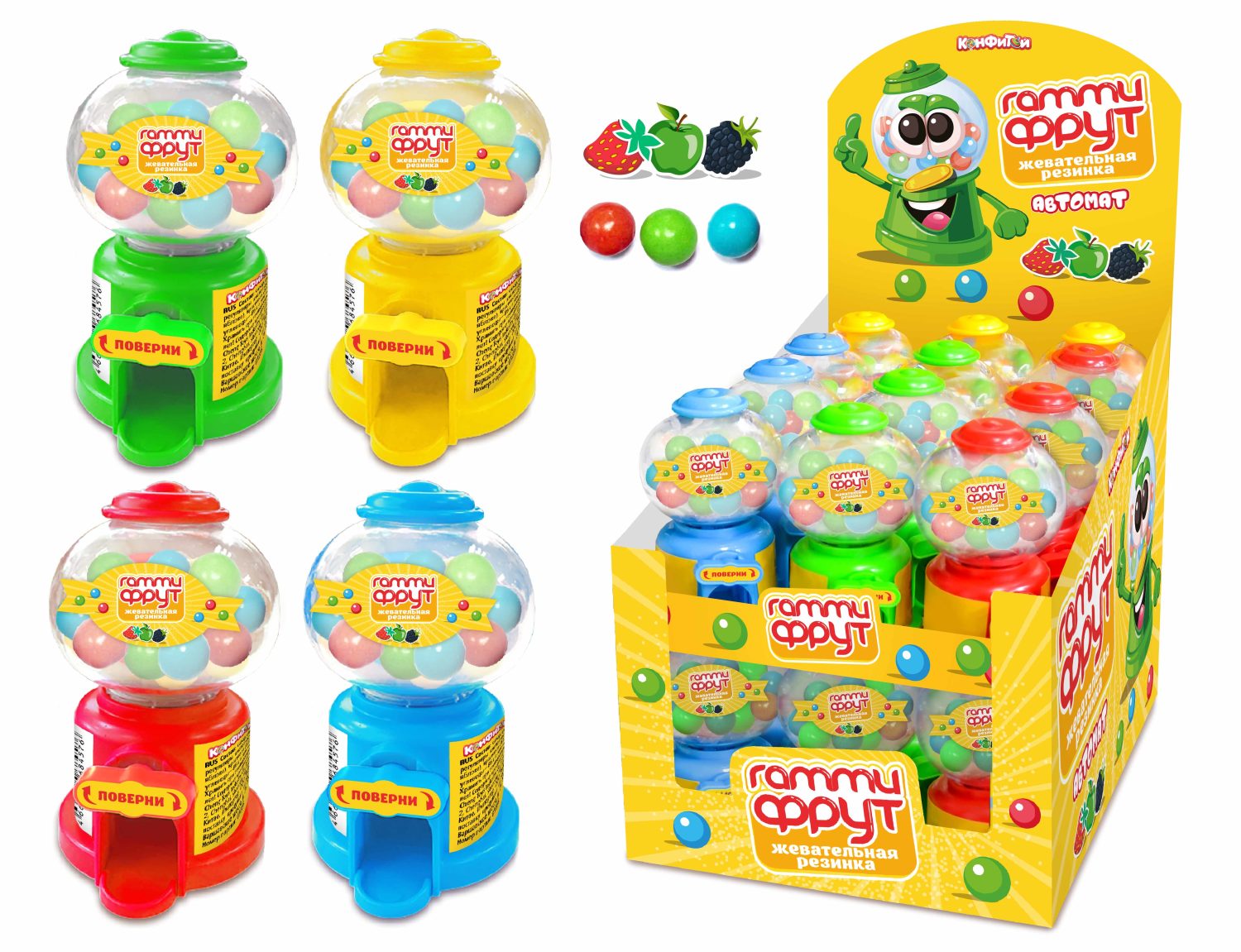 ГАММИ ФРУТ Автомат с жевательной резинкой, блок 24 шт. (30г х 24 х 8)