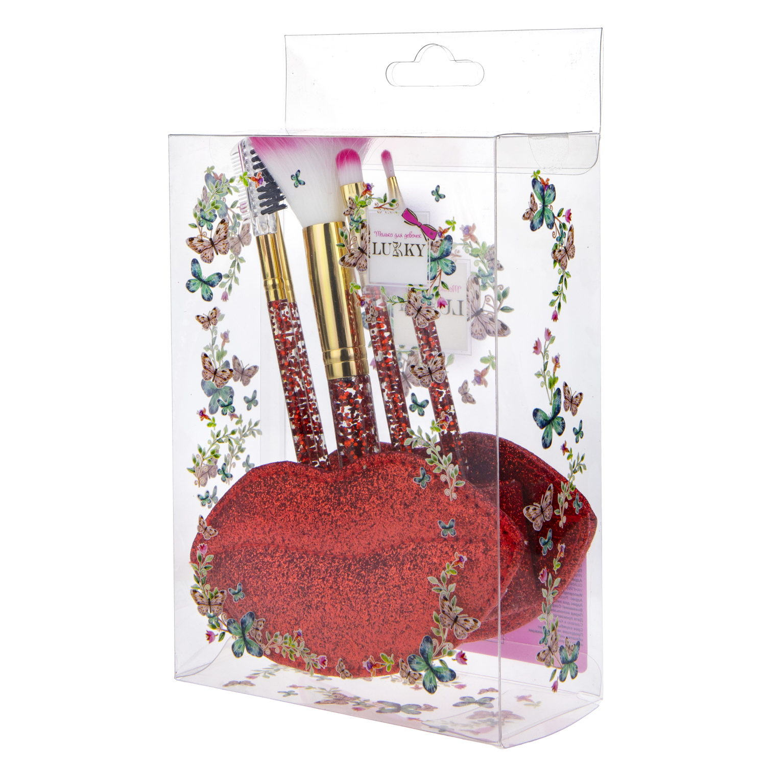 Lukky Набор кистей для макияжа в подставке "Губы", 5 шт, красный