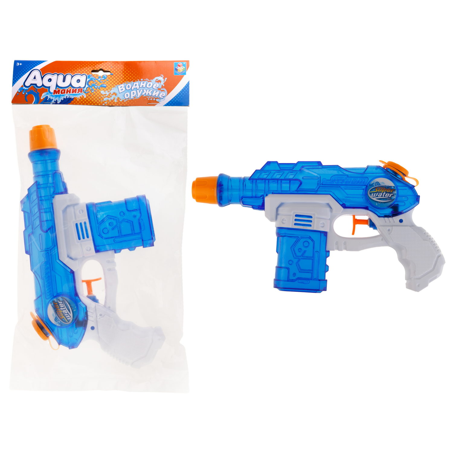 1TOY Аквамания водное оружие, 23*14*4 см, прозрачное, синий