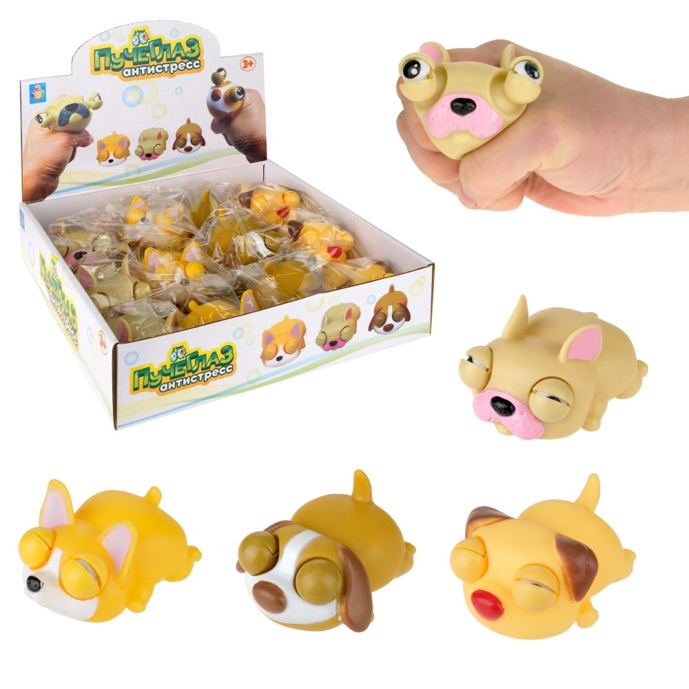 1toy Пучеглаз-антистресс "Собаки мини" 6,3х8x4,6 см, 4 вида в асс., 12 шт. в д/б