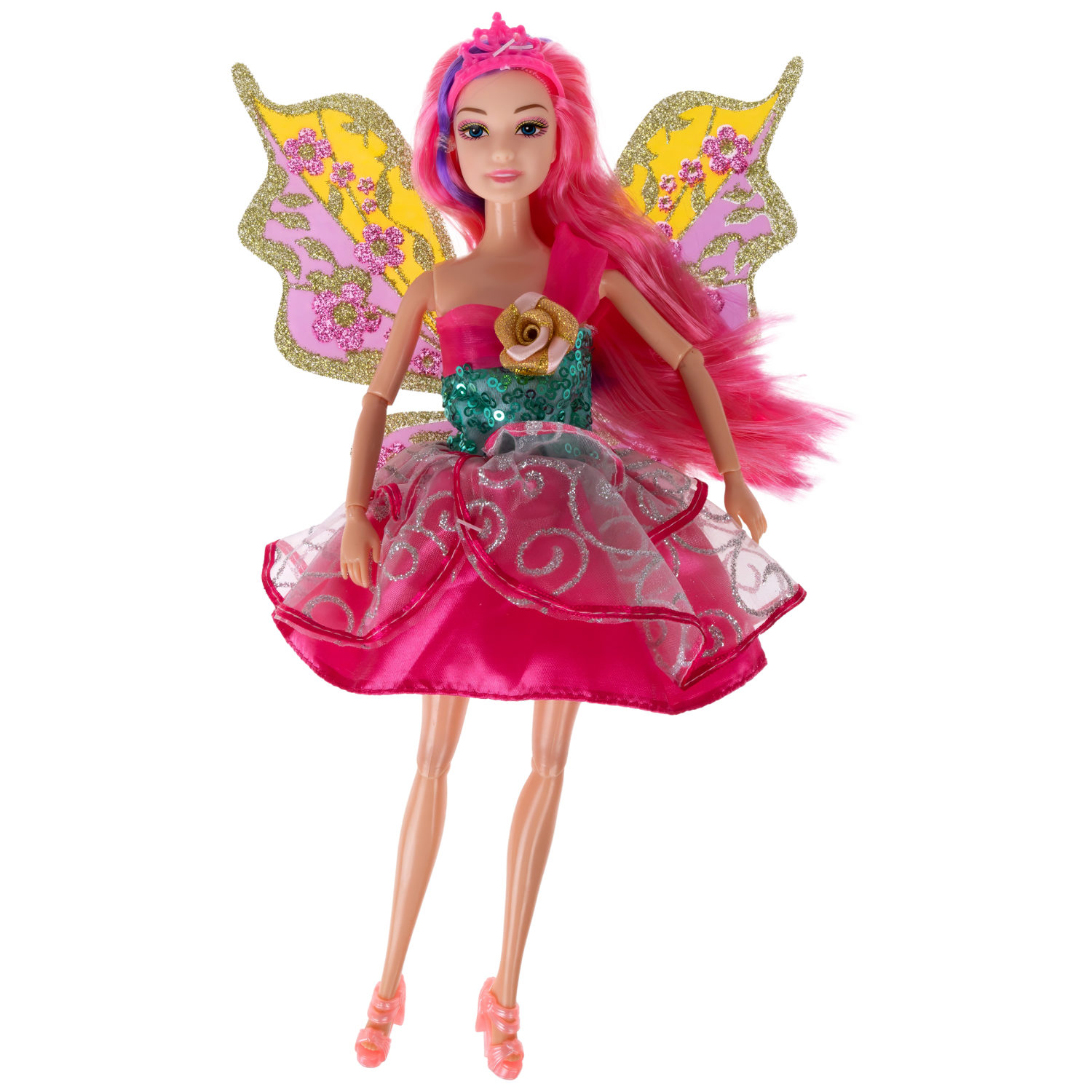 Кукла Alisa Fairy Фея с фиолетовой прядью, крыльями, цветами и щенком, 29 см