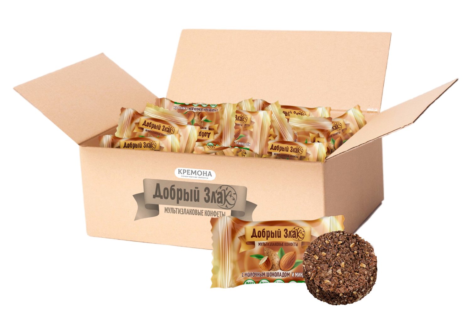 Мультизлаковые конфеты Добрый злак с миндалём и молочным шоколадом, 2 кг