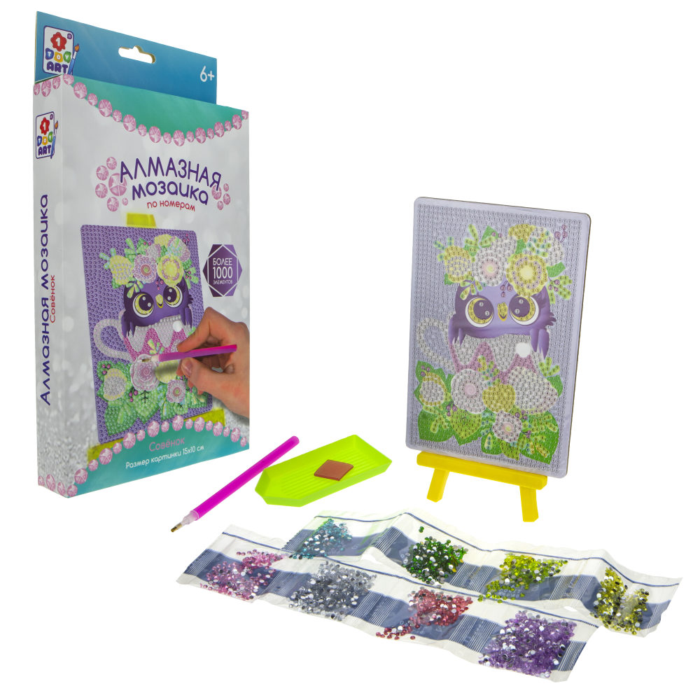 1TOY ART Алмазная мозаика. Набор "Совёнок" в коробке 23х15х3 см_ТЕХН.