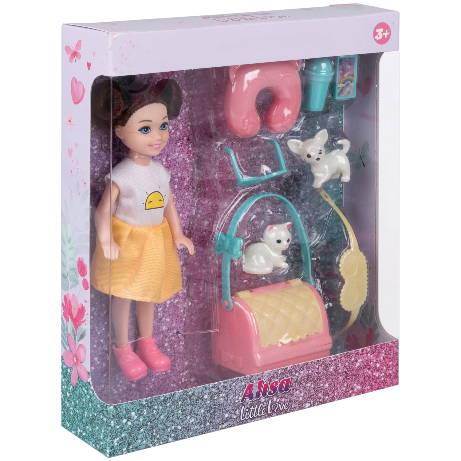 Кукла Alisa Little Love 15,2 см, брюнетка, с двумя питомцами и аксессуарами