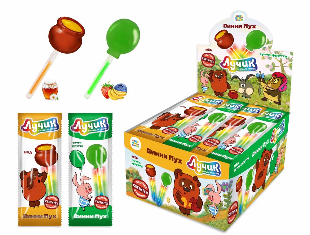 ЛУЧИК Винни Пух карамель на светящейся палочке, блок 30 шт. (10г х 30 х 24)