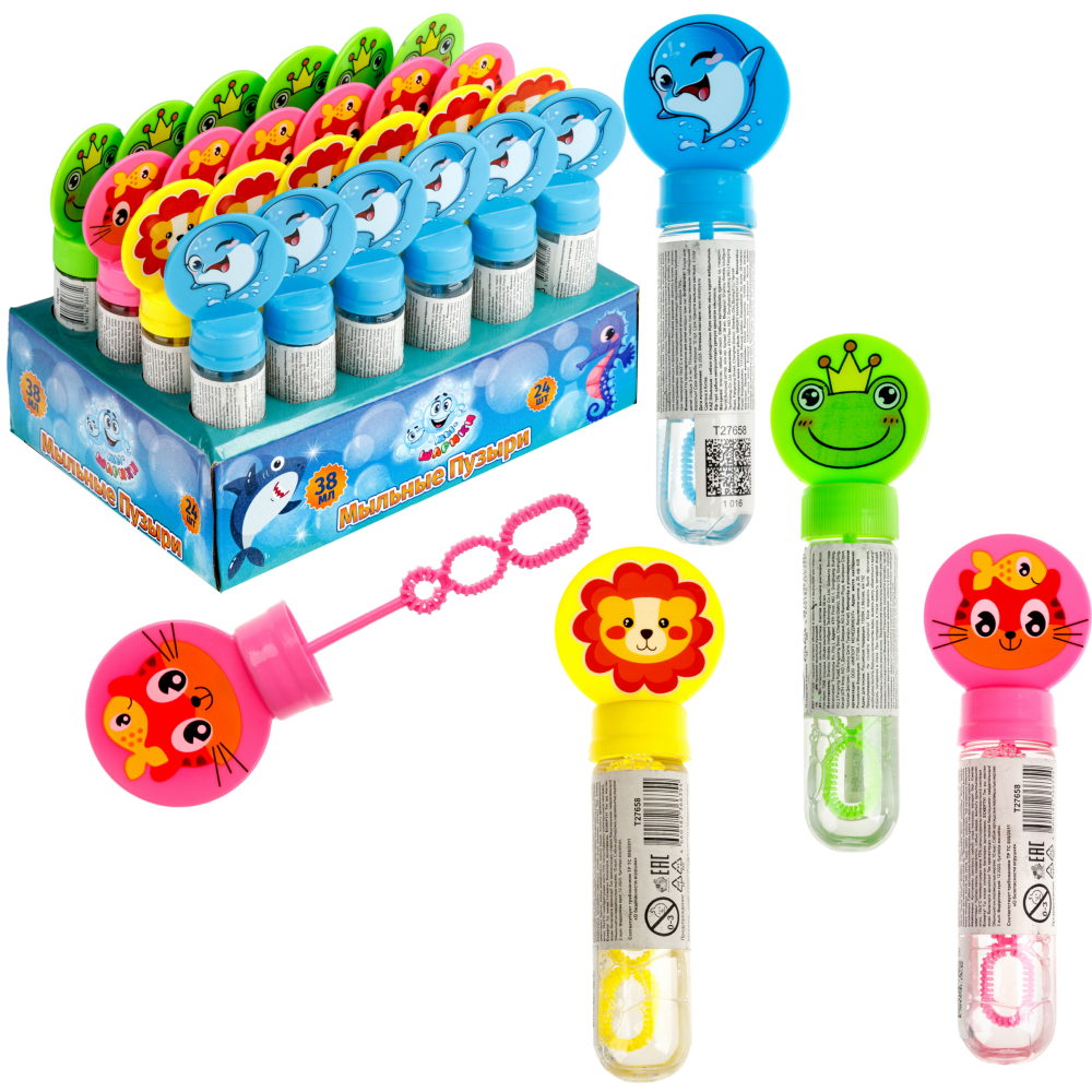1toy Мы-шарики! мыл. пузыри колба с кругляшом зверята, 38 мл, 24 шт в д/б