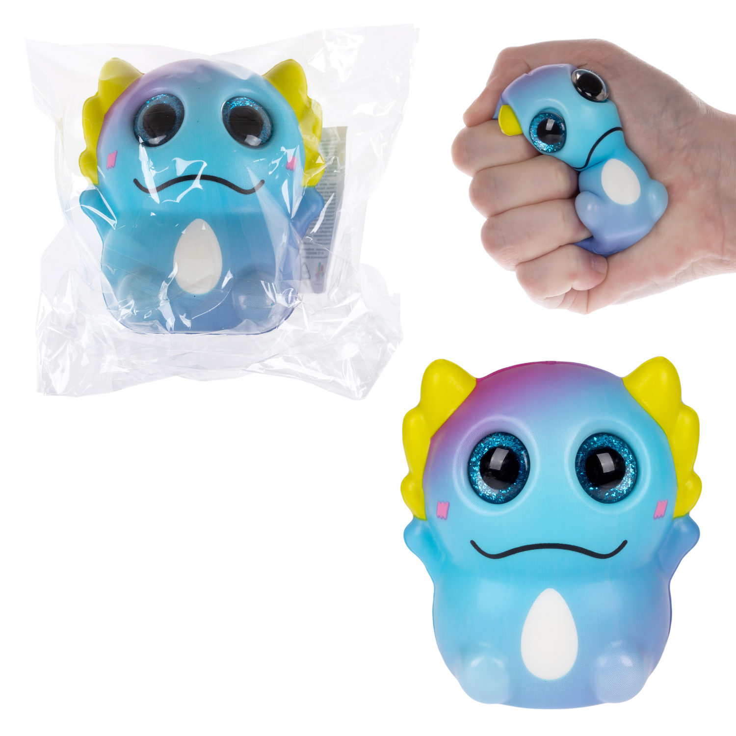 Глазастый сквиш 1TOY Аксолотль, игрушка-антистресс для рук, жмякалка, 9х7,8 см
