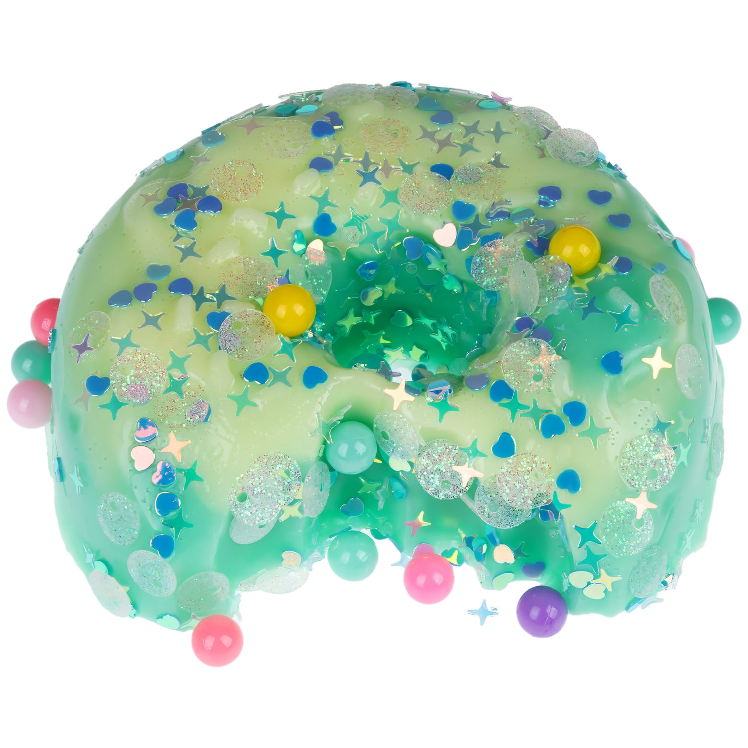 Игрушка-антистресс 1TOY Крутой замес «Няшка-вкусняшка», «Пончик надкусанный с посыпкой», с колокольчиком, бирюзовый