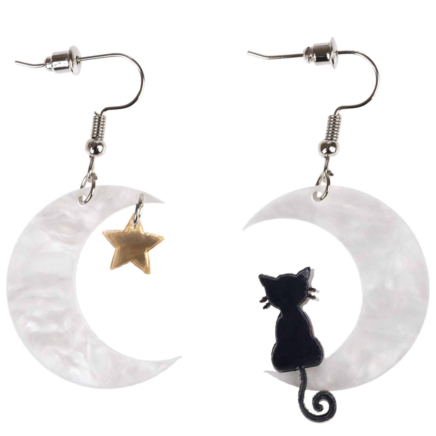 Серьги Lukky Fashion с подвесками "Лунный кот", белый перламутр