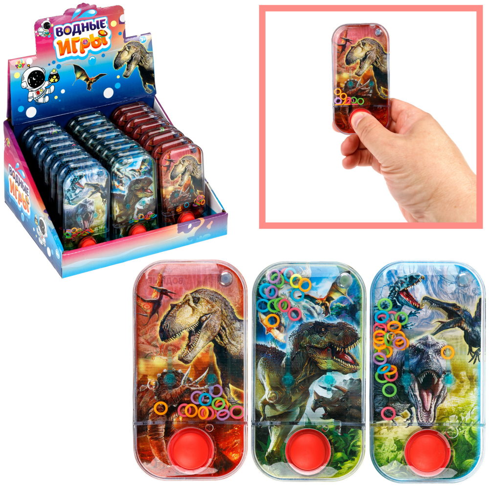 Водный тетрис 1TOY Игра с водой Насади колечки Тиранозавры,  6х11,5х2 см, 3 вида