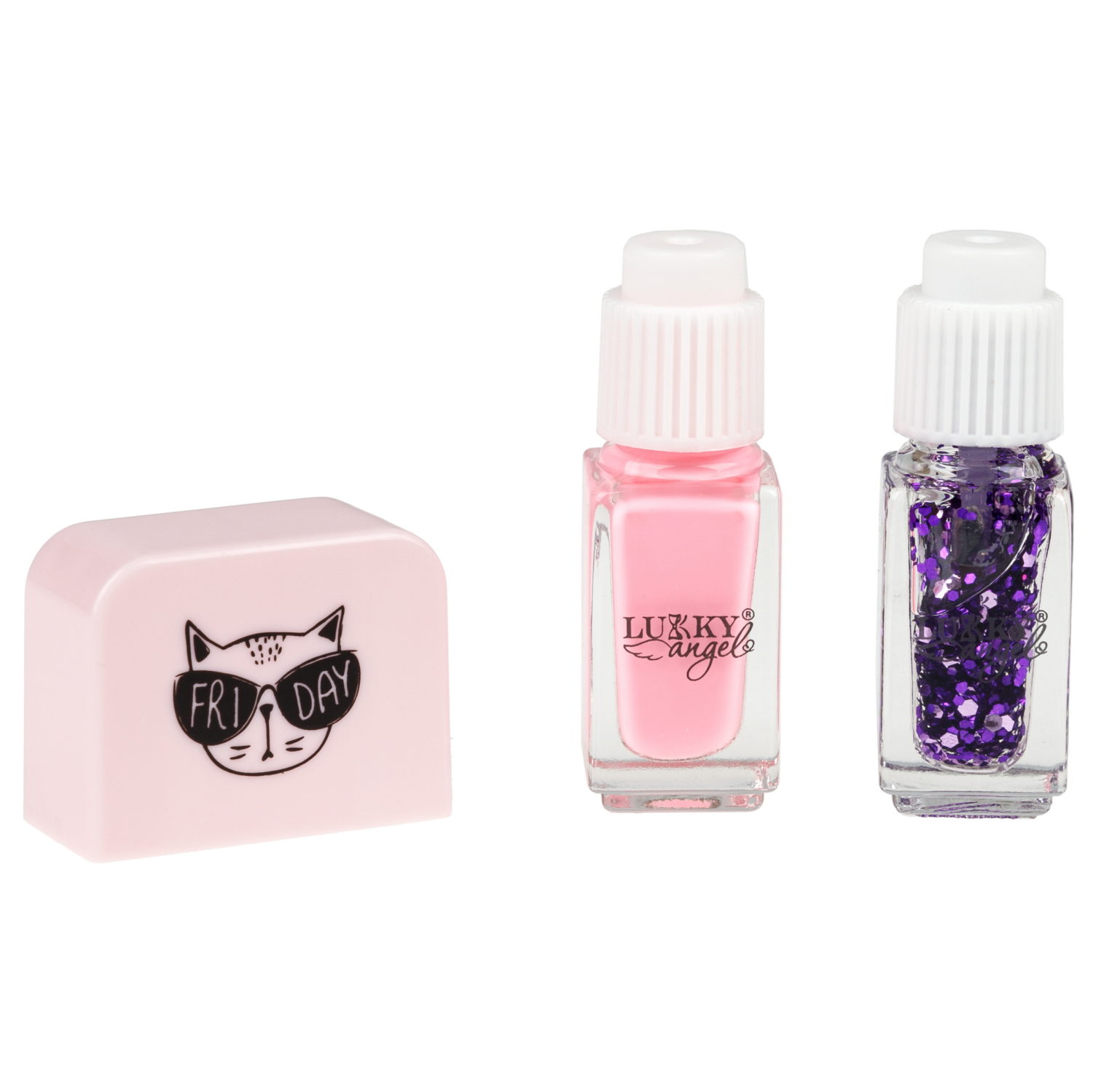 Двойной лак для детских ногтей Lukky Angel Just Duet светло розово-сиреневый и фиалковый перламутр с блестками, 2 по 4 мл