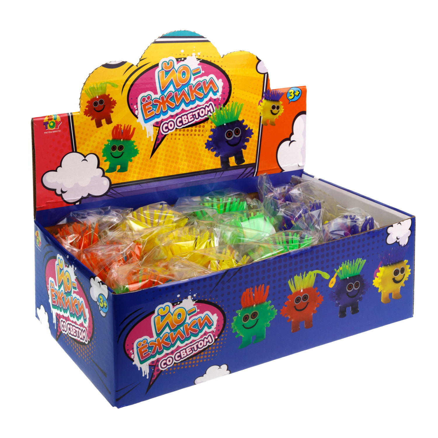 Светящаяся антистресс-игрушка для рук 1TOY Йо-Ёжик Тролль, для детей и взрослых, 4 вида в ассортименте