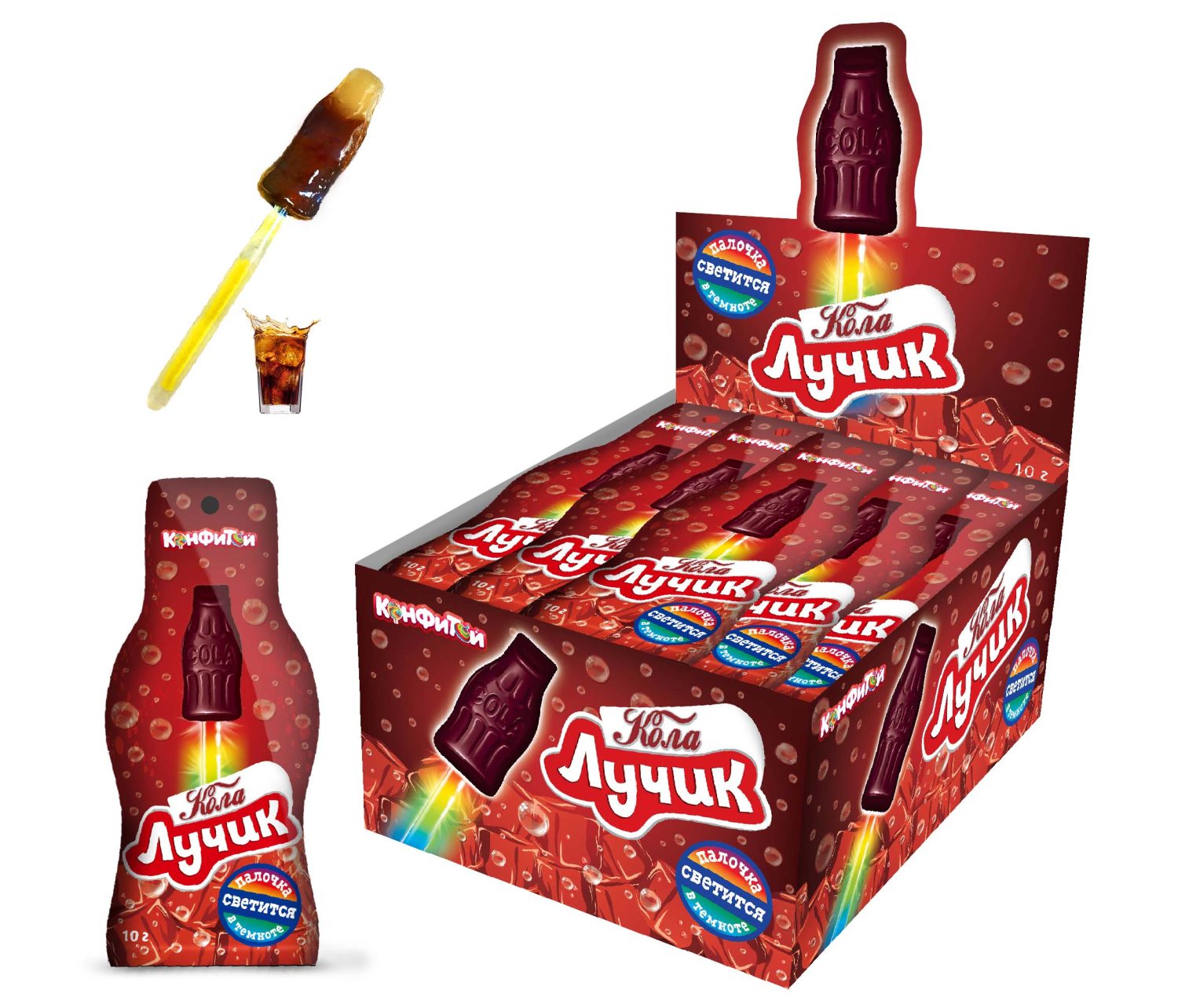 ЛУЧИК Кола карамель на светящейся палочке, блок 30 шт. (10г х 30 х 24) ед продажи 1 шт