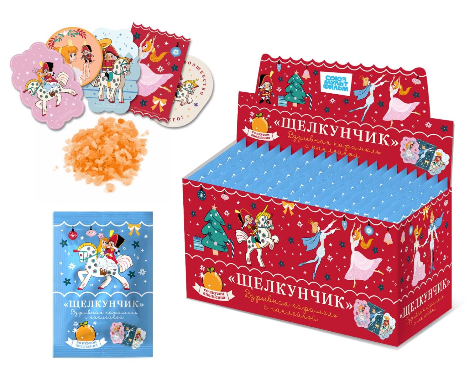 ЩЕЛКУНЧИК взрывная карамель с наклейкой, блок 50 шт. (3г х 50 х 24)