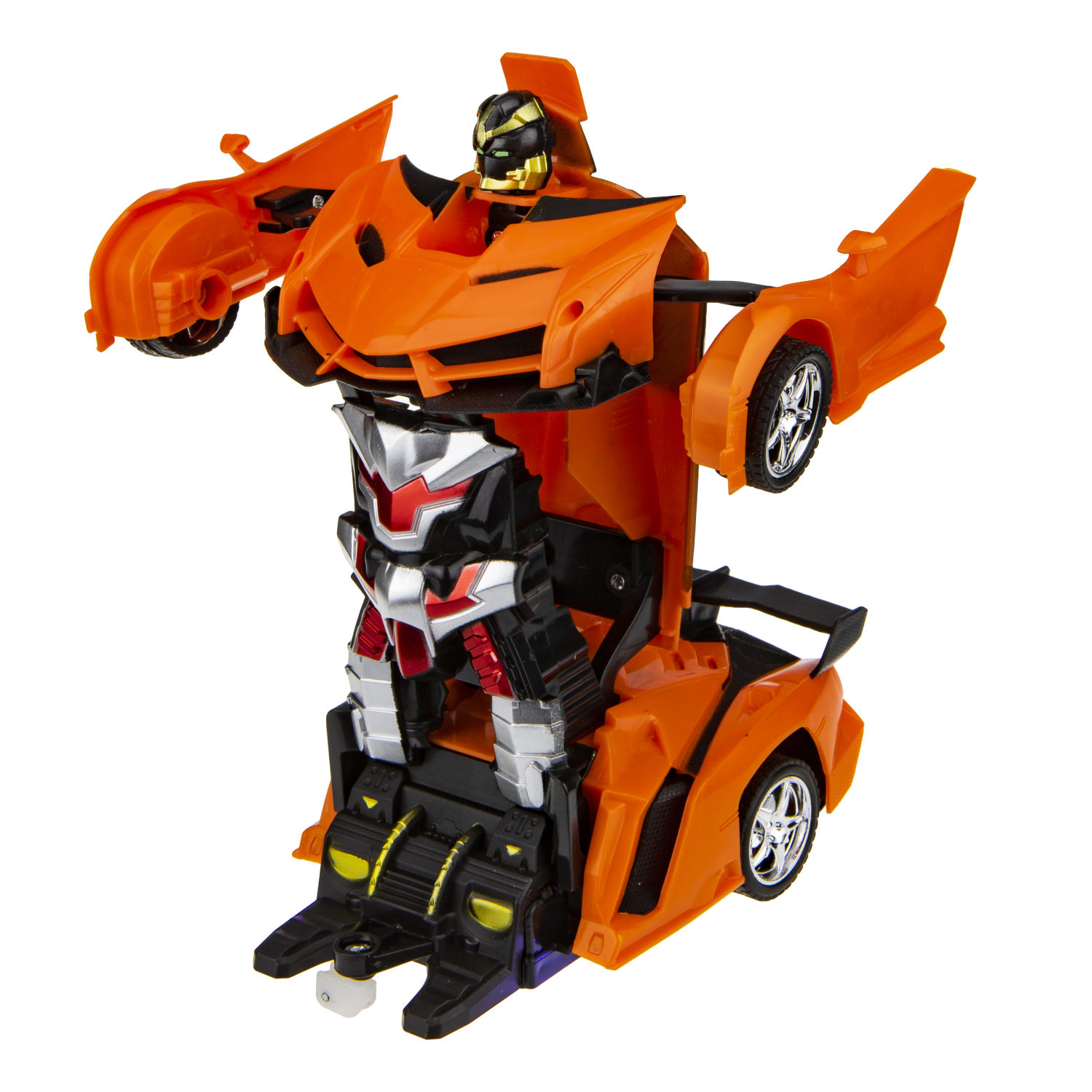 1TOY Трансботы, 1:18 на р/у 27МГц, трансформирующийся в легковую машину 20 см, 2 цвета оранжевый, красный
