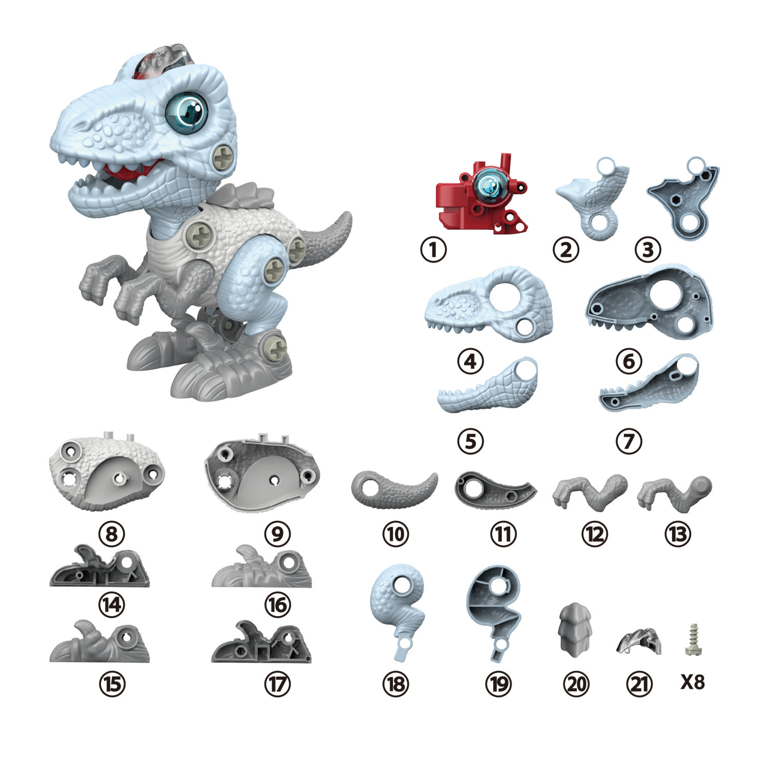 Интерактивная игрушка динозавр 1toy RoboLife Велоцираптор, детская, музыкальная, конструктор, робот, со световыми эффектами, для девочек и мальчиков