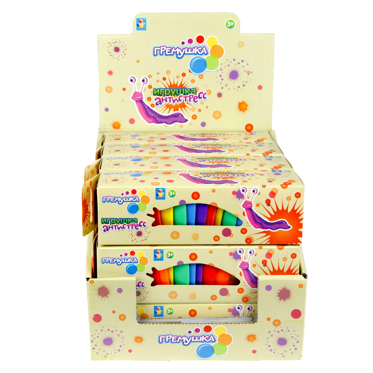 Развивающая антистресс-игрушка 1TOY Гремушка «Слизняк», 6 цветов в ассортименте