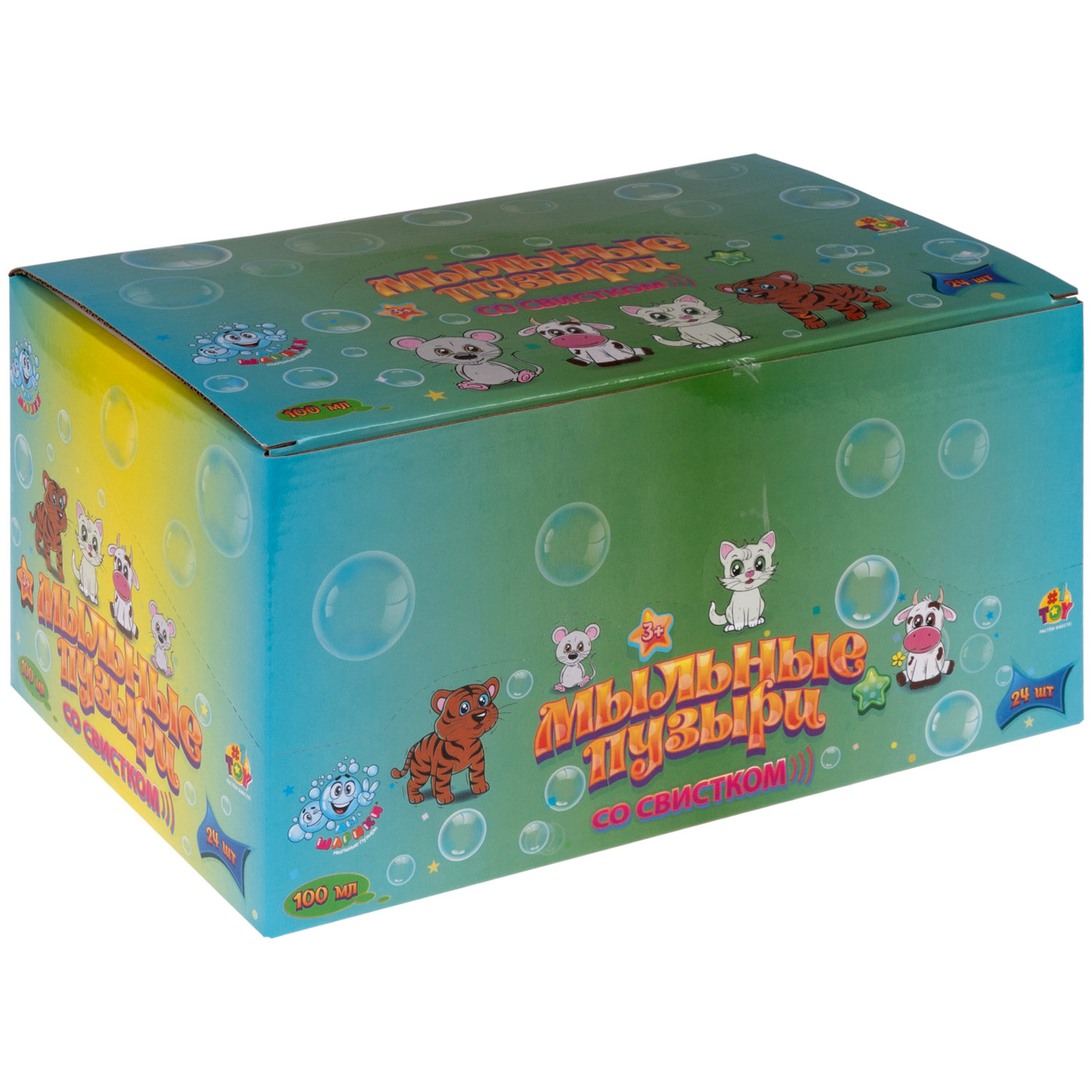 Мыльные пузыри Мы-шарики! 1TOY в виде животных, со свистком, 100 мл