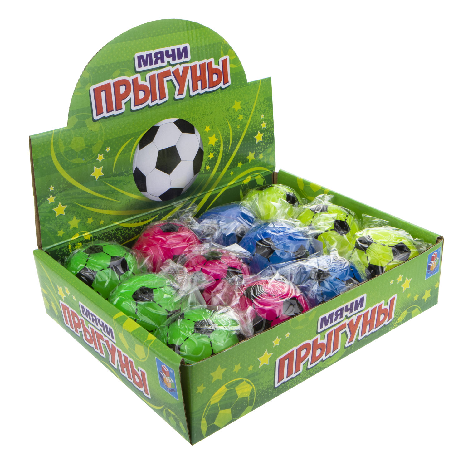 Мячик-прыгун со светом 1TOY Футбол,  5,5 см