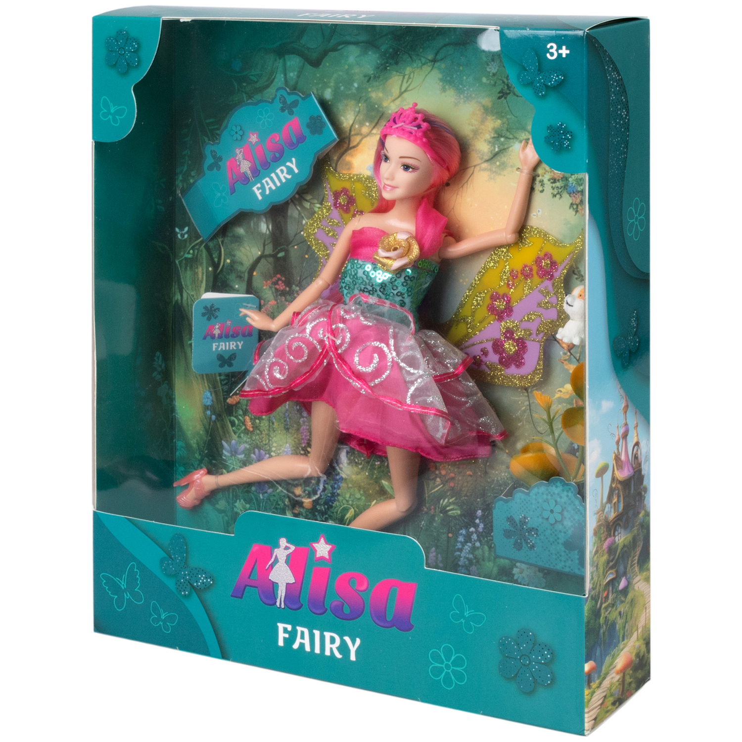 Кукла Alisa Fairy Фея с фиолетовой прядью, крыльями, цветами и щенком, 29 см