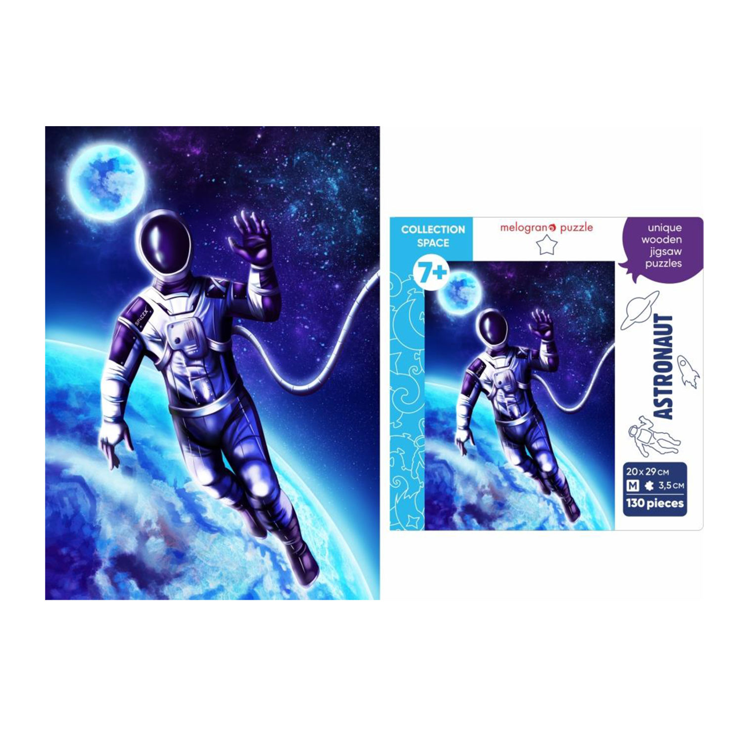 Деревянные пазлы Collection Space Космонавт, 130 деталей, 20х29 см, 8+