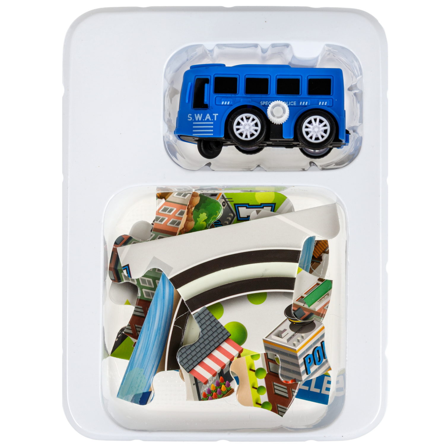 Игровой набор 1TOY Пазл-трек "Мегаполис" с машинкой, 4 вида, 10 деталей