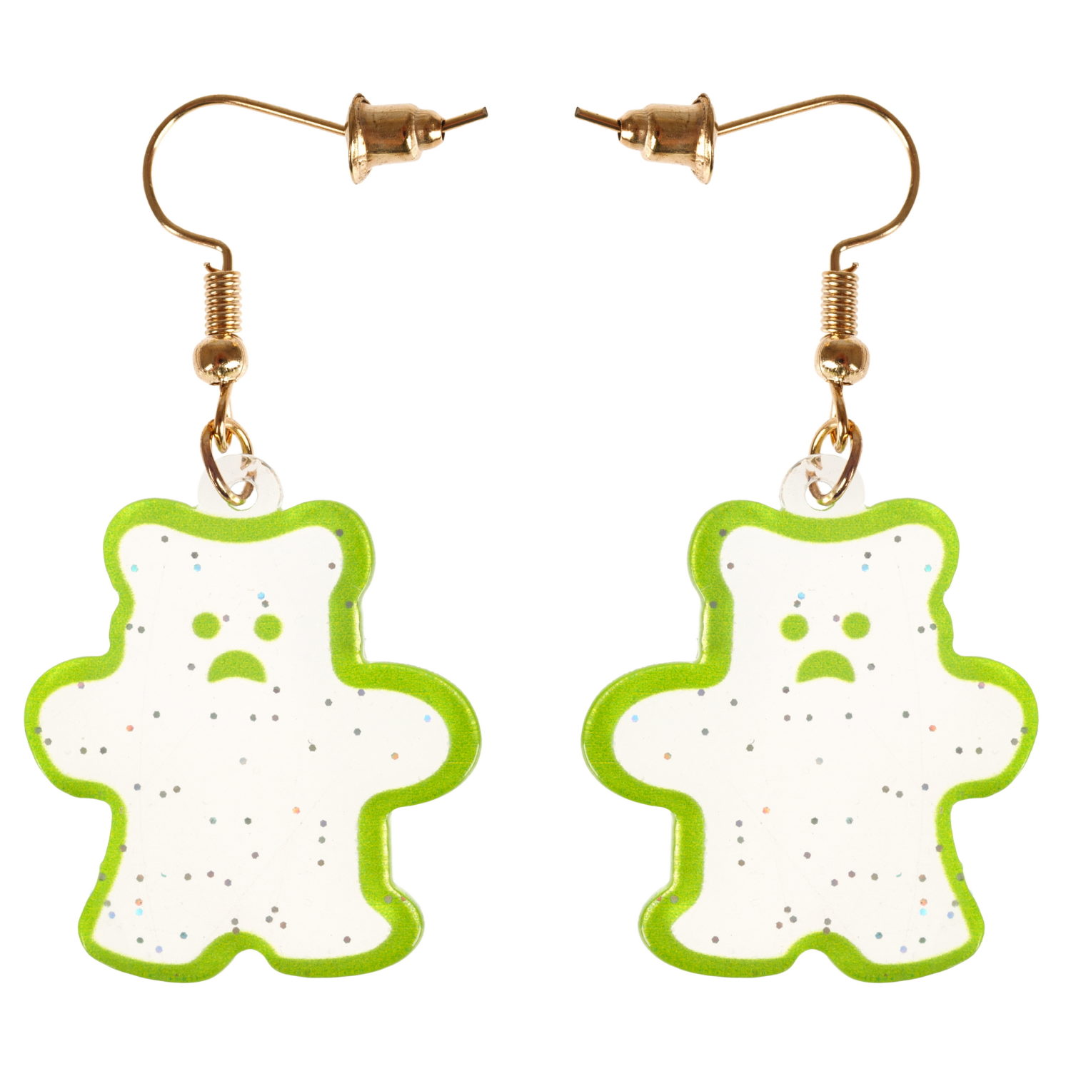 Серьги Lukky Fashion Мишки с неоновой обводкой и блестками, зеленый