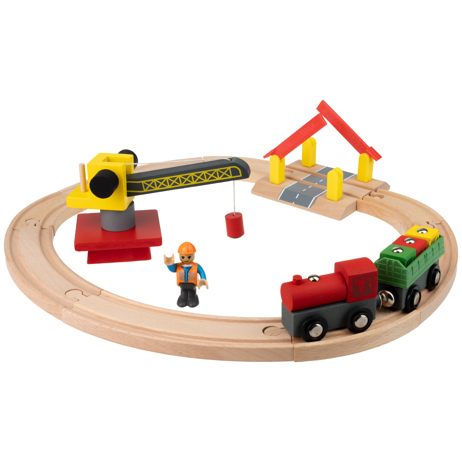 Деревянная железная дорога 1TOY GOODOK "Грузоперевозки" с поездом и аксессуарами, 16 деталей