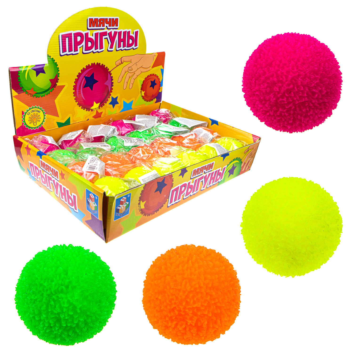 Мячик-прыгун 1TOY снежок, со светом, 6,5 см