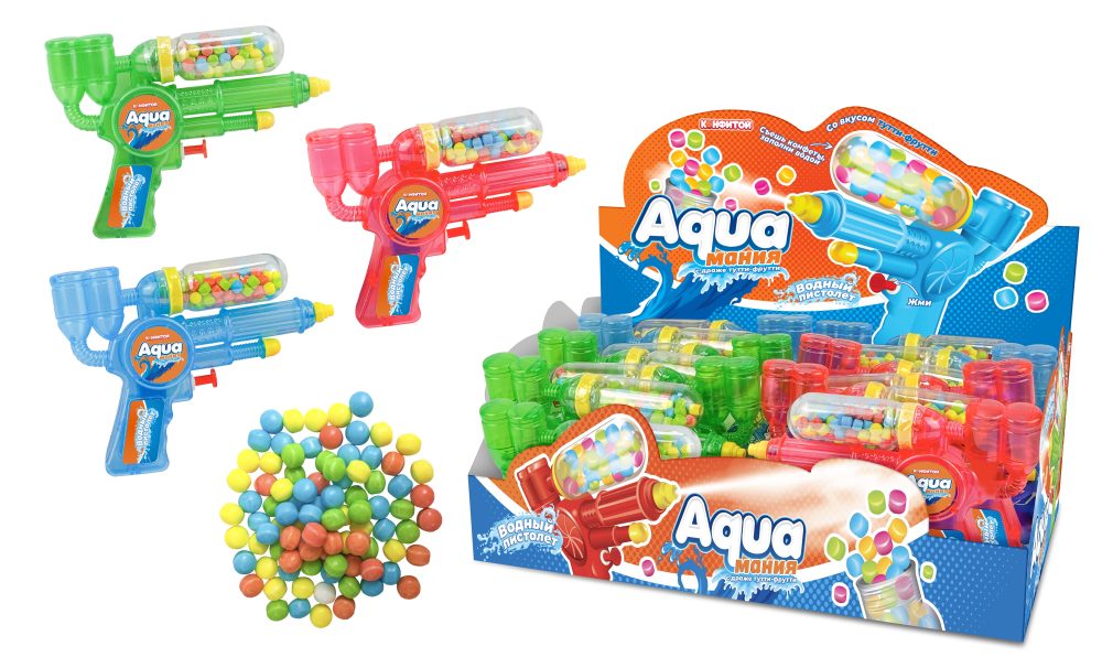 AQUA МАНИЯ водный пистолет с драже, блок 12 шт. (15г х 12 х 8)