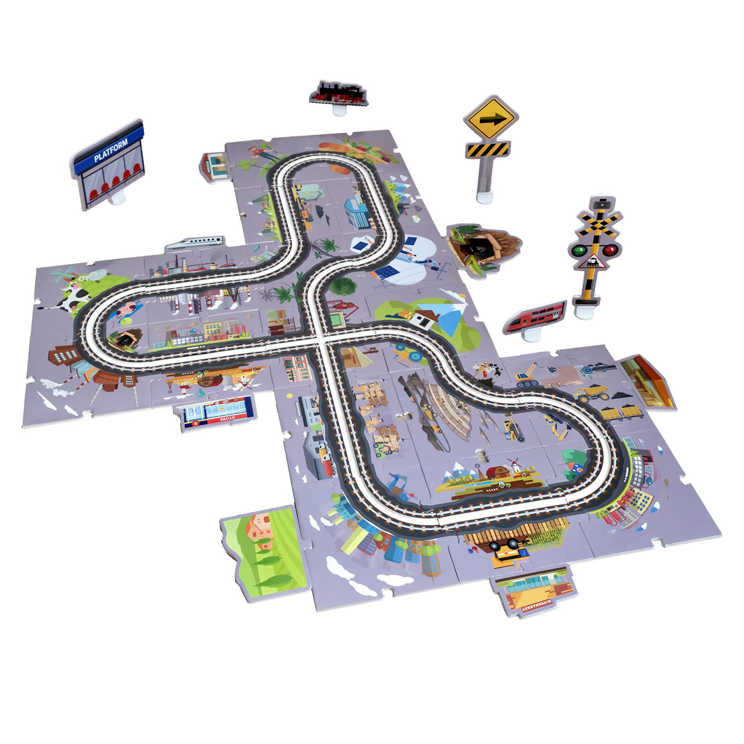 Игровой набор 1TOY Пазл-трек "Железная дорога" с поездом, 36 деталей