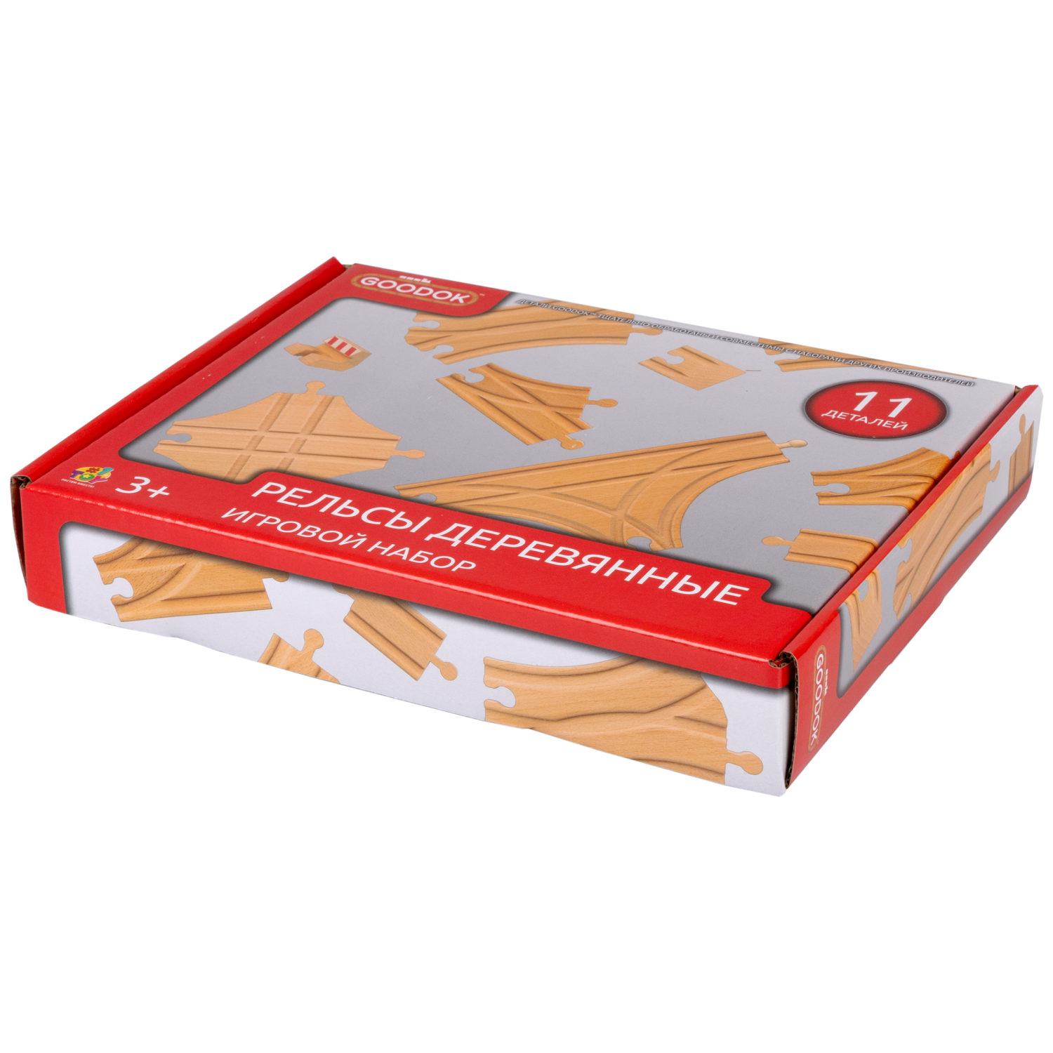 Рельсы для деревянной железной дороги 1TOY Goodok базовые с развилками и тупиками, 11 шт.