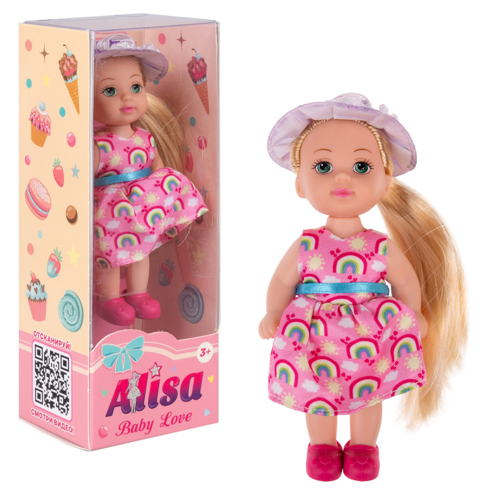 Кукла 1TOY ALISA BABY LOVE, в розовом платье с радугой, 12 см