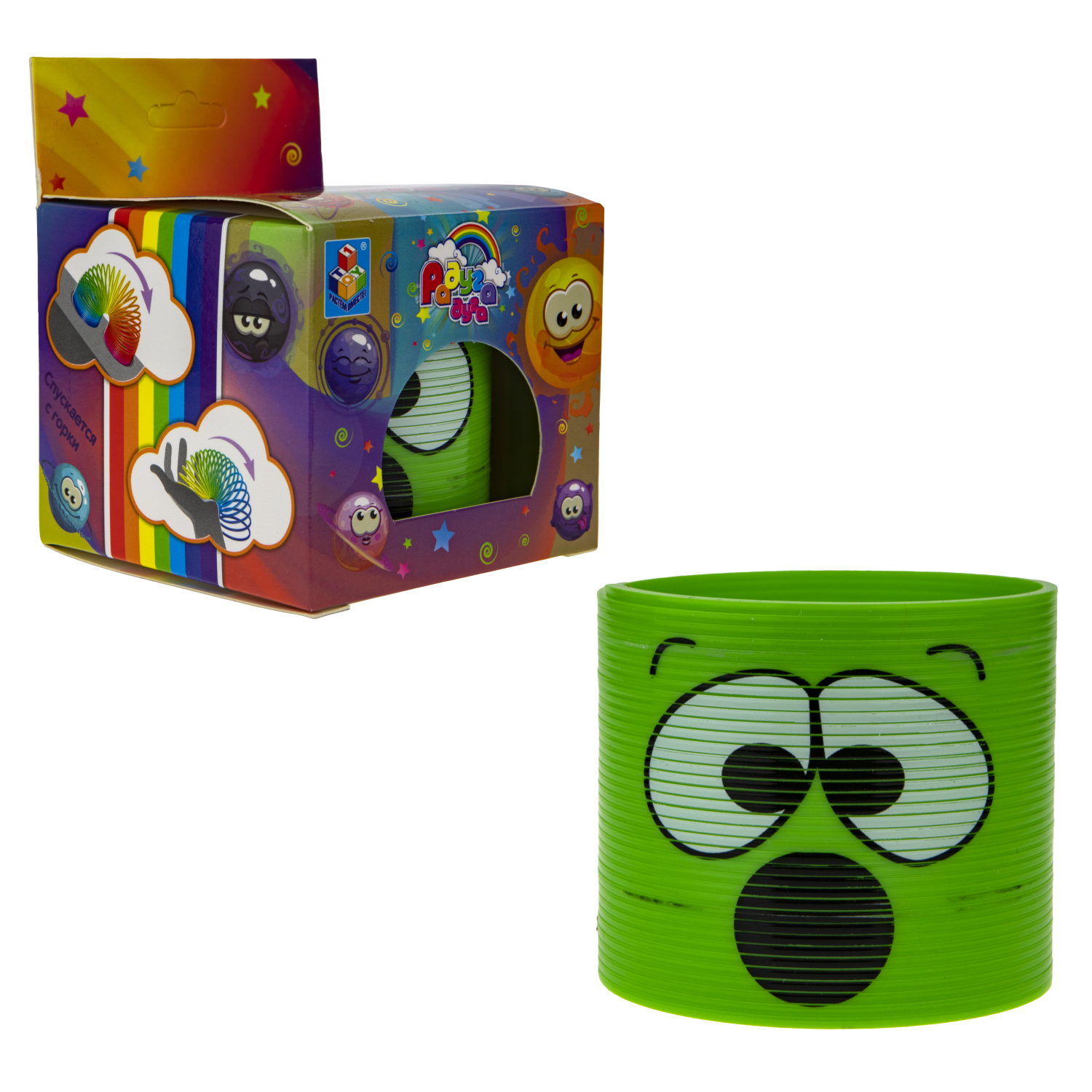 Пружинка радуга 1TOY «Радуга-дуга» Эмоции, 7,5*7,5 см, 6 видов в ассортименте