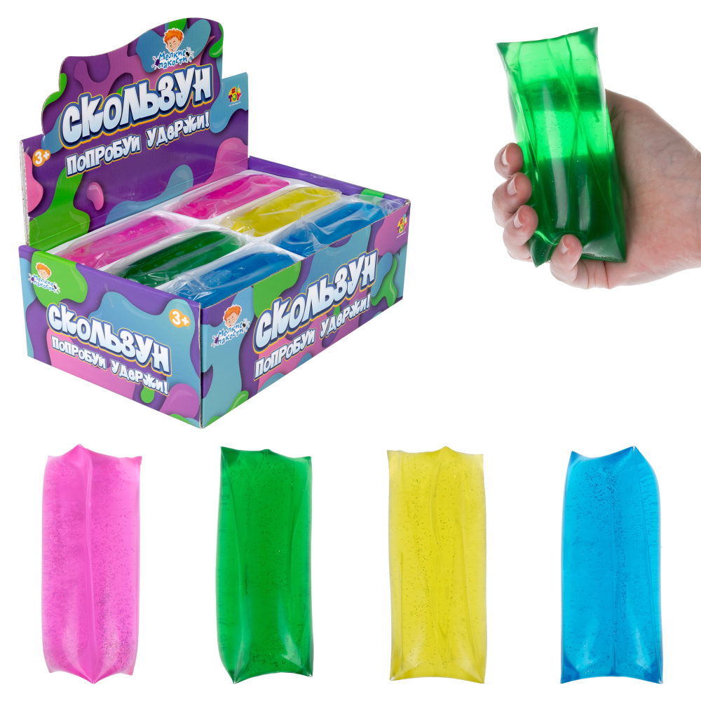 Скользун с блестками 1TOY,13х5 см, 4 цвета в ассортименте