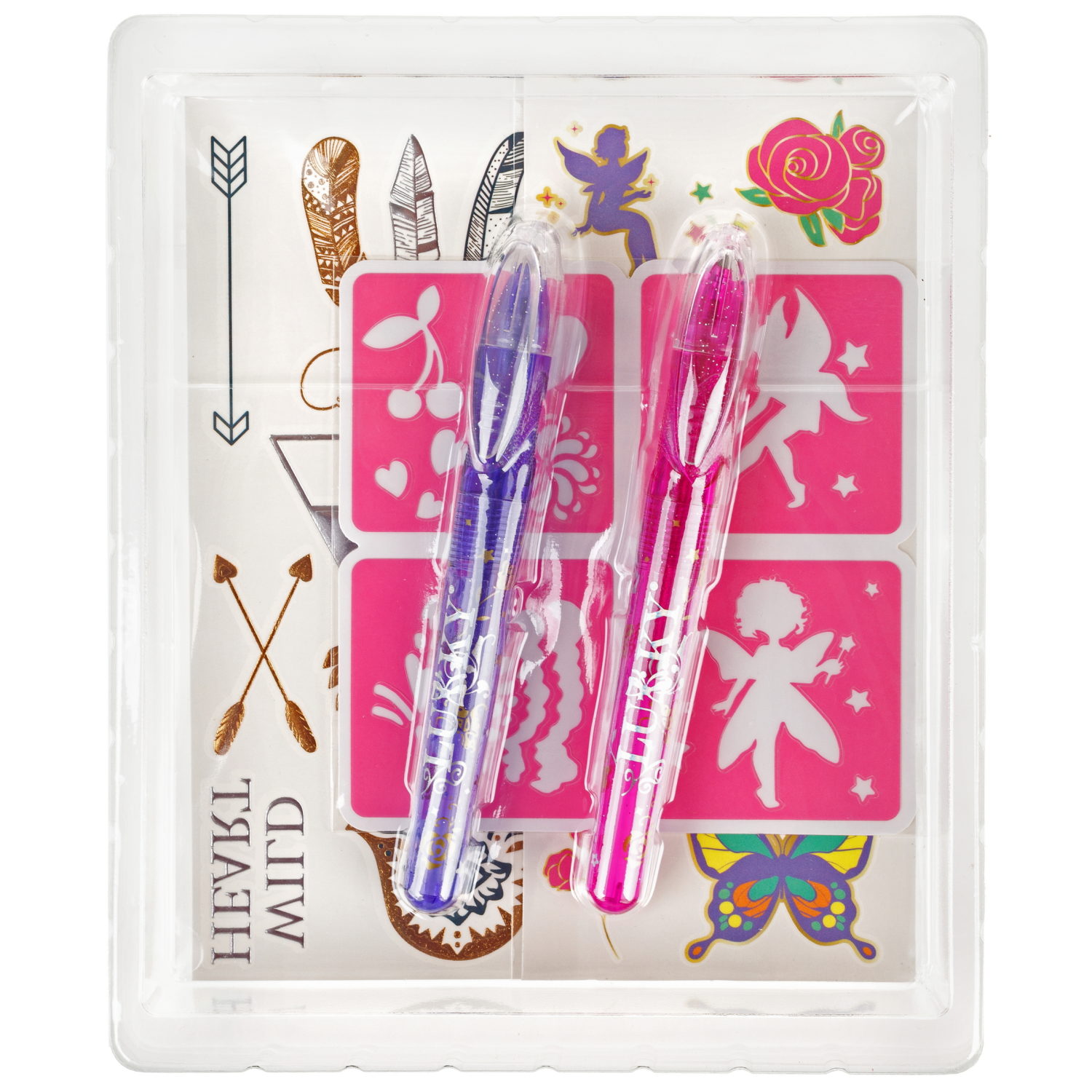 Lukky Бьюти-Дизайн Крылья Бабочки  с тату ручками, трафаретами и переводными блестящими и акварельными тату