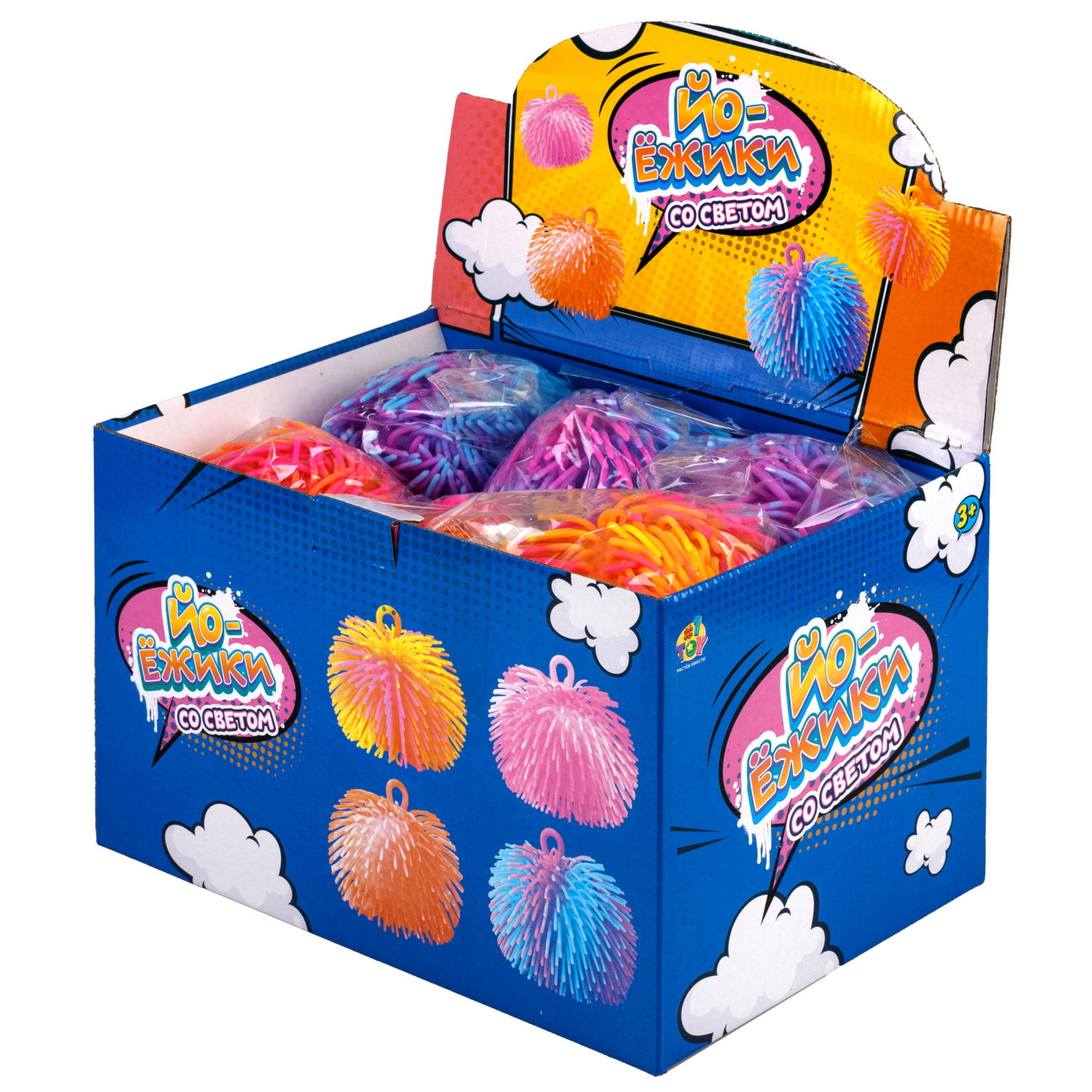 Игрушка-антистресс для рук 1toy Йо-Ёжики, шар 15 см, со светом, 4 цвета в ассортименте