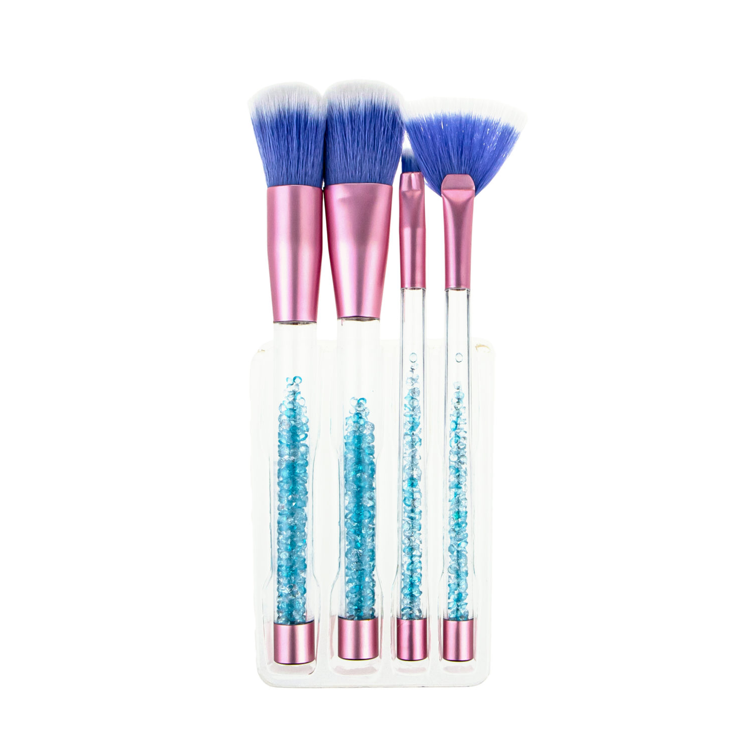 Кисточки для нанесения макияжа Lukky набор из 4 штук, голубые, с подвижными кристаллами, нейлон