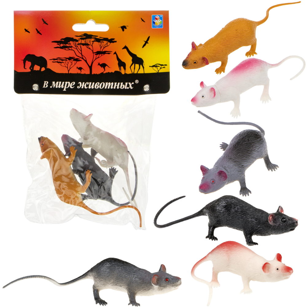 Фигурки животных 1TOY "В мире животных", игровой набор, крыса игрушка, 3 шт., 7 см