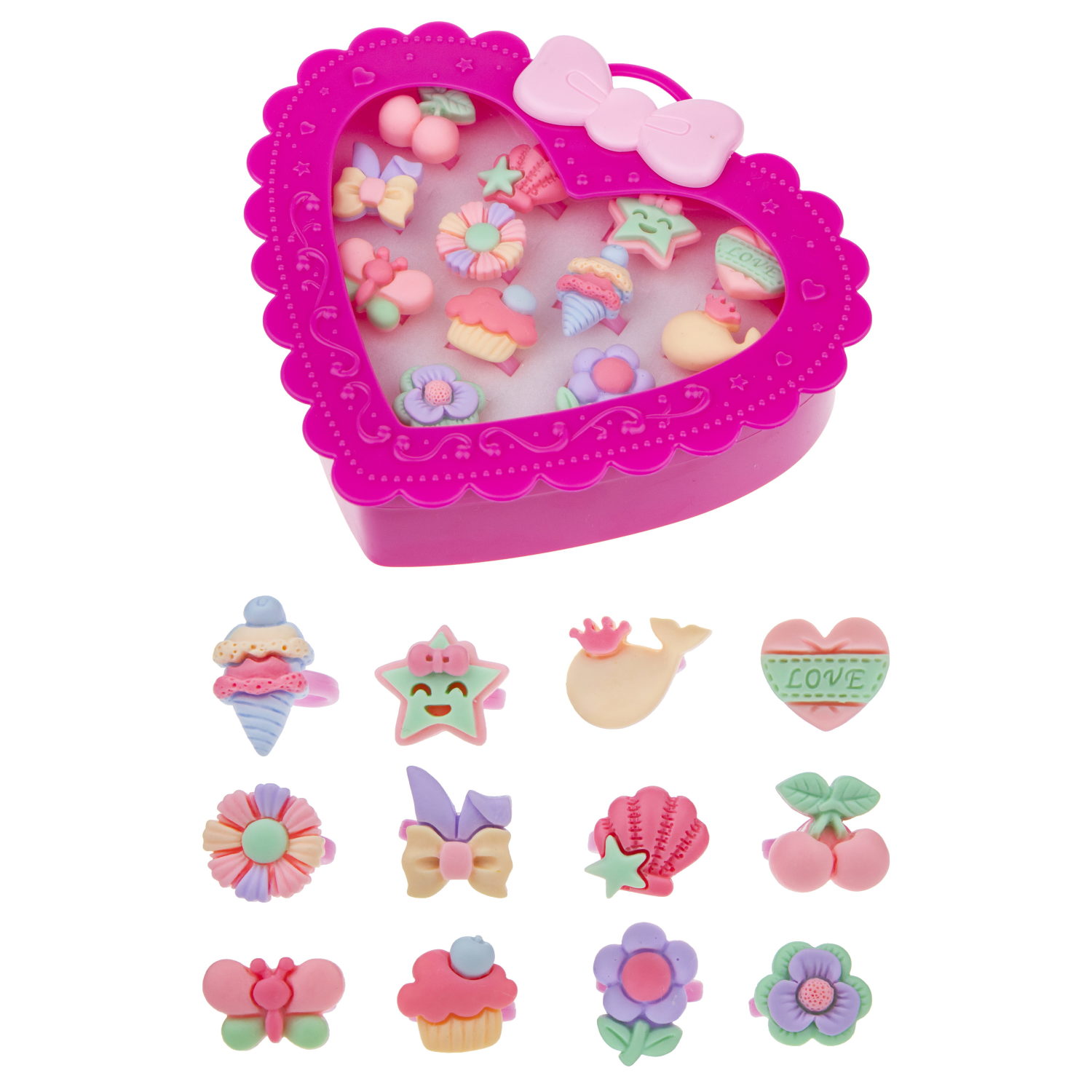Набор колец для девочки 1TOY Sweet heart Bijou, регулируемых, 12 колец 
